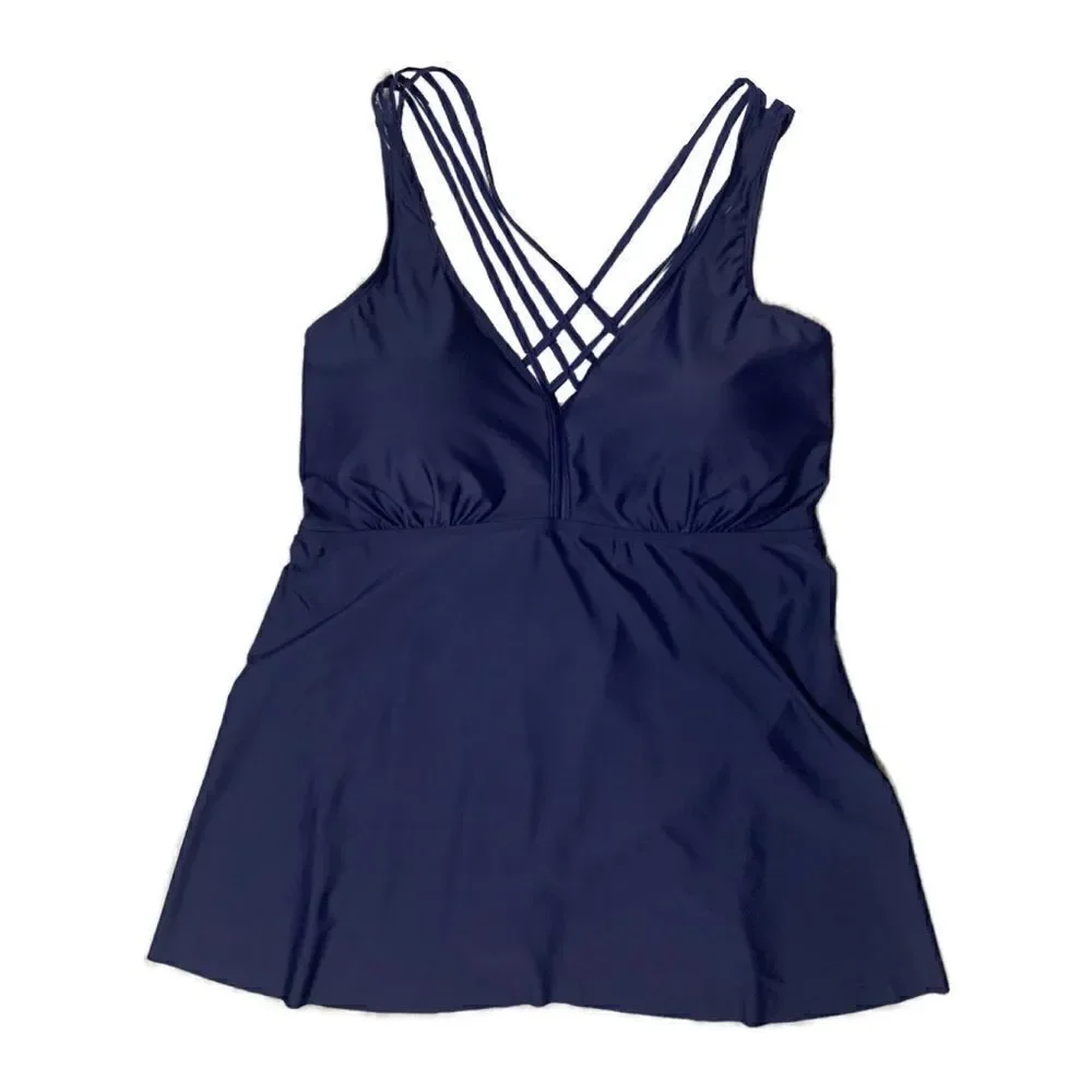 NWT Firpearl Plus Size Navy Bathing Suit for Women Flowy Tankini Top  sz…